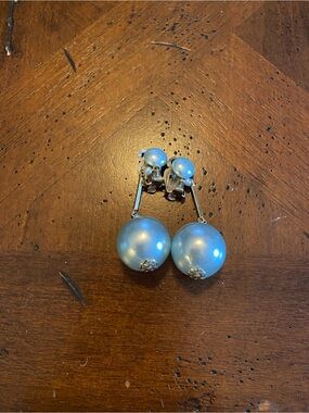 Classic Light Blue Pearl Drop Clip-On Earrings